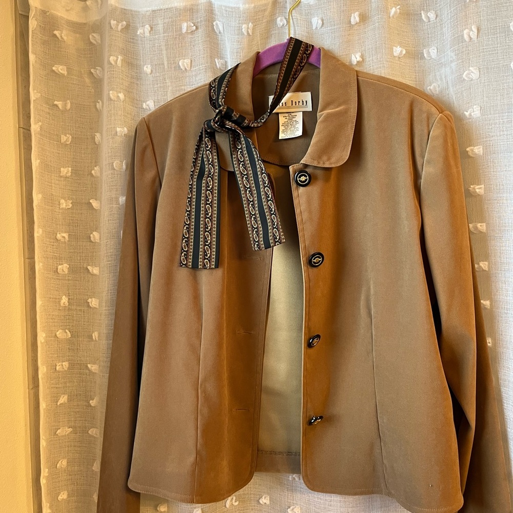Elegant Women's Tan Blazer with Scarf Detail
